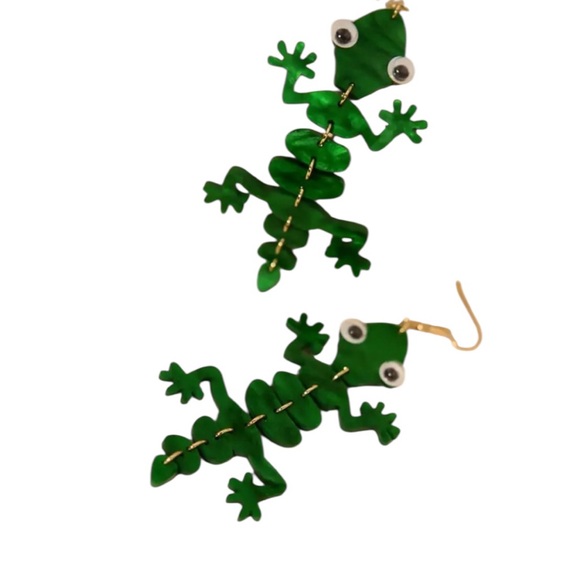 Green Lizard Dangle Earrings - Picture 2 of 4